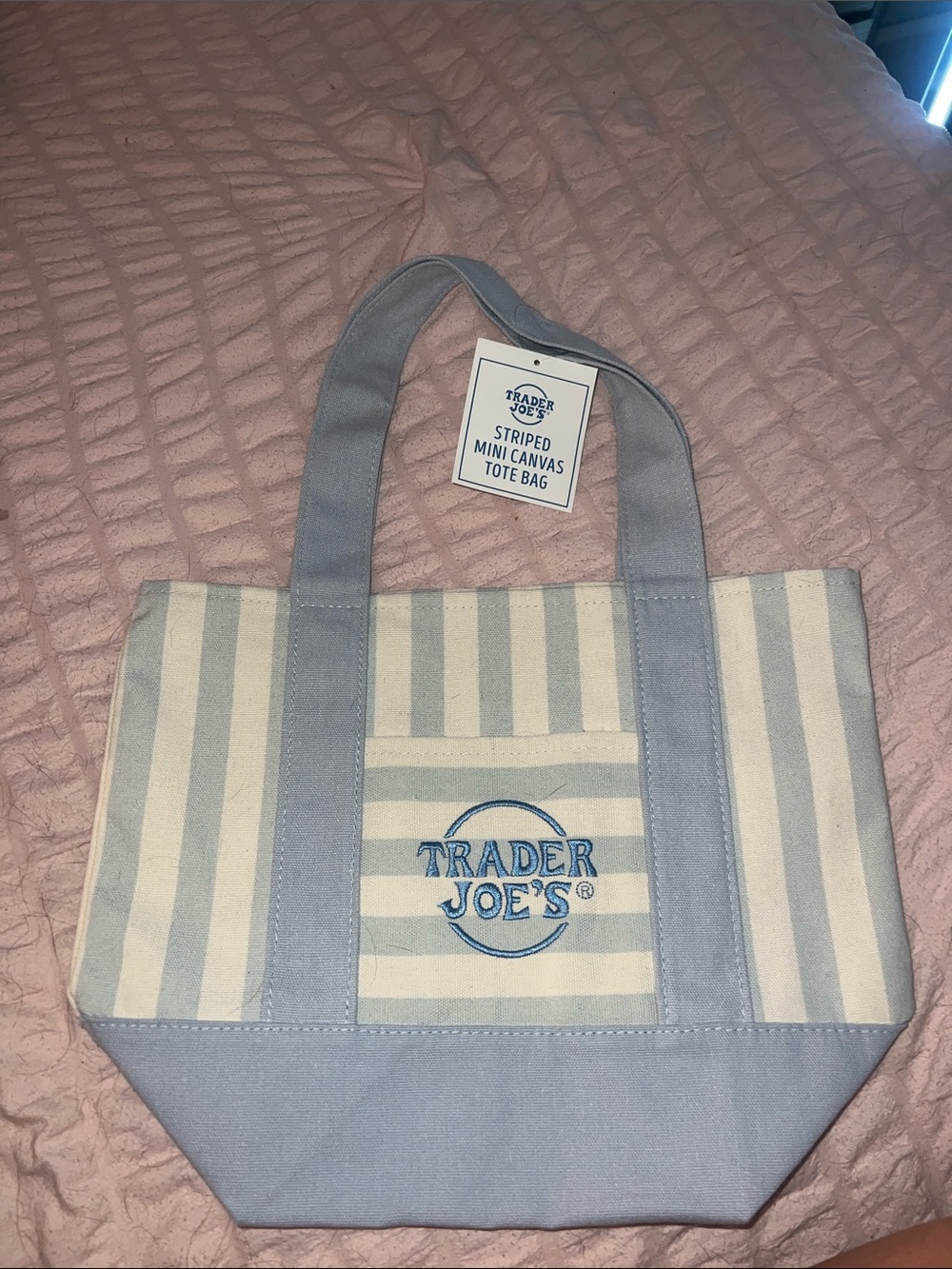 Trader Joe's Blue & Cream Striped Canvas Tote